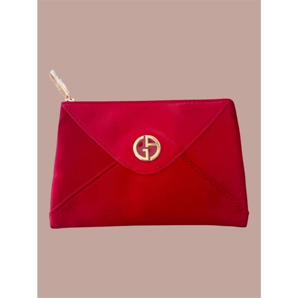 GIORGIO ARMANI Red Envelope Clutch with Gold Logo